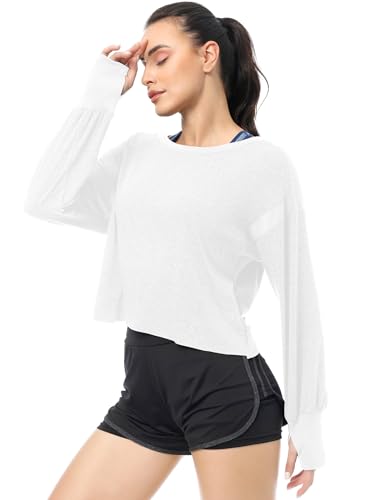 EYZH Women's Open Back Workout Top - Long Sleeve Yoga Crop Top with Thumb Holes, Breathable Athletic Shirt3