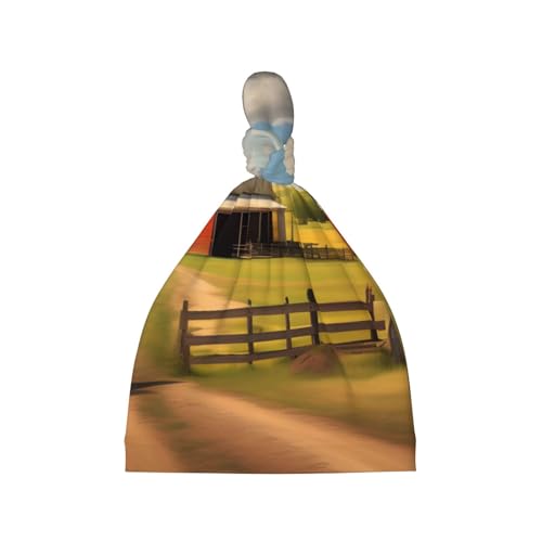 Newborn Baby Hat, Ranch View Print Soft Top Knot Beanie Cap, Cute Baby Headwear for 0-6 Months Black