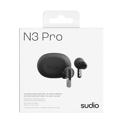 Image of sudio N3 Pro Wireless Earbuds - Active Noise Cancelling (ANC), 30-Hour Playtime, Sweat & Splashproof, Eco-Friendly Design with Recycled Materials, Comfortable Fit, Premium Metallic Finish (Black)