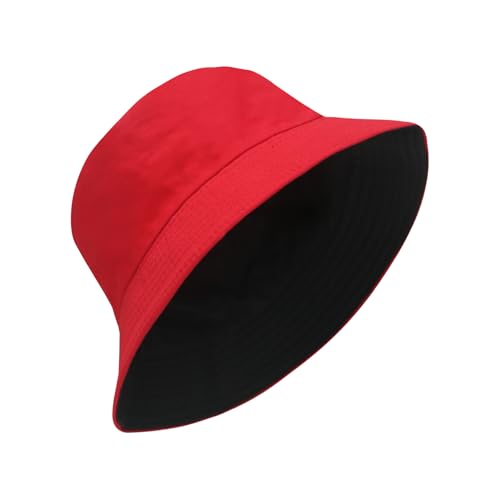 NPJY Reversible Bucket Hat for Women Men Cotton Summer Sun Beach Fishing Cap Small-Medium （Size: 22-22 3/4） Black/Red