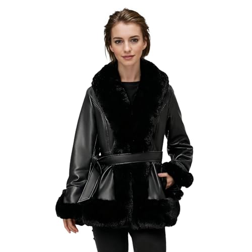 MUKEMUHE Winter Faux Fur Coats for Women, Thick Warm Faux Leather