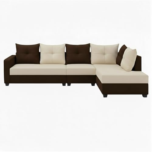 Image of SOCOZI Oriana 6 Seater RHS L Shape Sofa Set | Soft Velvet Suede Fabric | Modern Design | Plush Comfort Cushions for Living Room (Dark Brown-Cream)
