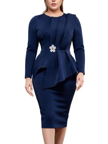 Image of ONTINVA Irregular Business Dress for Women's Outfits Ruffled Peplum Tops Floral Applique Formal Pencil Dresses