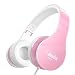 Elecder i40 Headphones with Microphone Foldable Lightweight Adjustable Wired On Ear Headsets with 3.5mm Jack for iPad Cellphones Laptop Computer Smartphones MP3/4 Kindle Airplane School (Pink/White)
