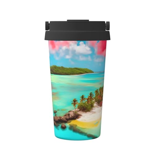 WZYCWB Taza de café portátil impresa con paisaje caribeño, especialmente diseñada para los amantes del café, adecuada para coche, oficina y uso al aire libre