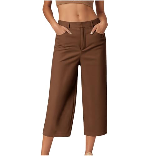 Capri Pants for Women High Waisted Dress Pants Business Casual Work Capris Loose Wide Leg Lounge Trousers with Pocket