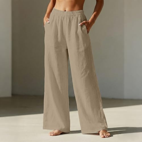 Pantalon en lin coton femme pantacourt jambe large et ample mode