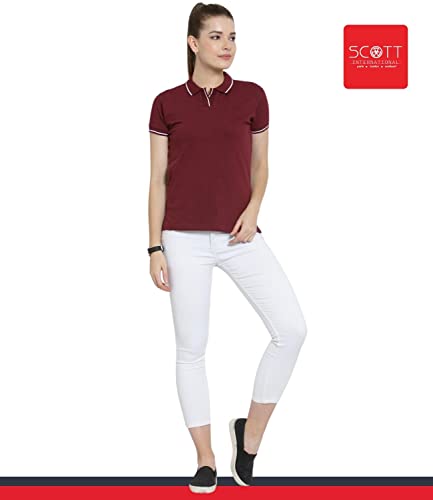 Image of Scott International Women's Regular Fit 100% Pure Organic Cotton Polo T-Shirt | Womens Polo Collar Neck T-Shirt | Cotton Plain Polo Neck Half Sleeve T-Shirt | Tshirts for Women