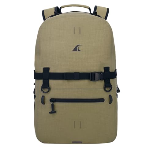 Image of Breakwater Supply Fogland CORDURA Waterproof IP68 Submersible Backpack | Laptop Sleeve & Airtight Zippers for Outdoors, Travel, Hiking, Fishing, Floating Dry Bag, Unisex, TPU (Safari Tan, 25L)