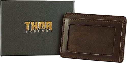 Thor Explore Frontier Wallet - Crafted From Top Grain Leather - Slim Profile Front Pocket Id Card Case Wallet In Espresso #TOP1