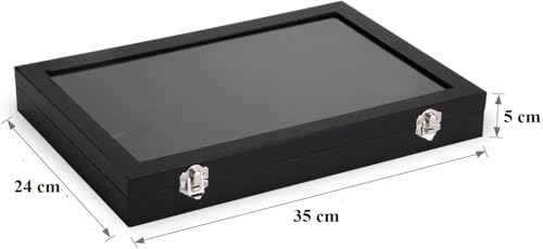 Image of BucketList Women's Velvet Glass Ring Earrings Jewelry Box - Display Storage Showcase Holder Organizer (100 Slot Ring Jewellery Box-Black)