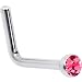 Body Candy Stainless Steel 1.57mm Pink Accent Micro L Shape Nose Ring 20 Gauge