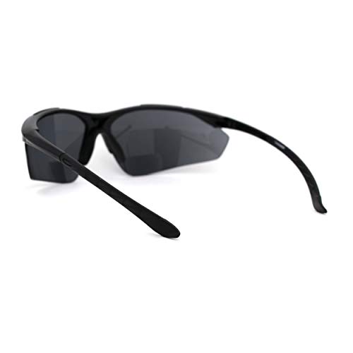 Mens All Black Sport Baseball Half Rim Warp Around Bi-focal Reading Sunglasses4