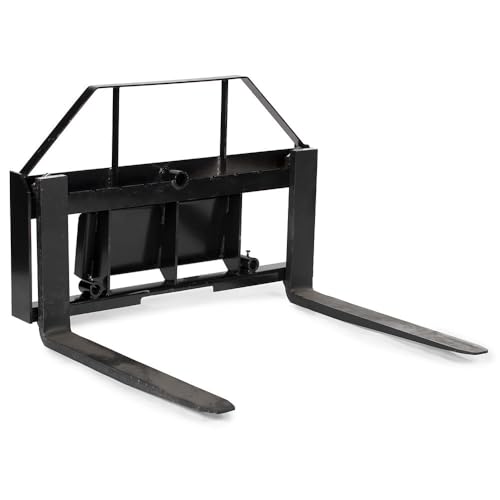 Titan Attachments Mini Skid Steer Pallet Fork Frame 42 Pallet Fork Blades Universal SSQA Connection Rated 4 000 LB C2 Hay Spear & Stabilizer Spear Sleeves Included