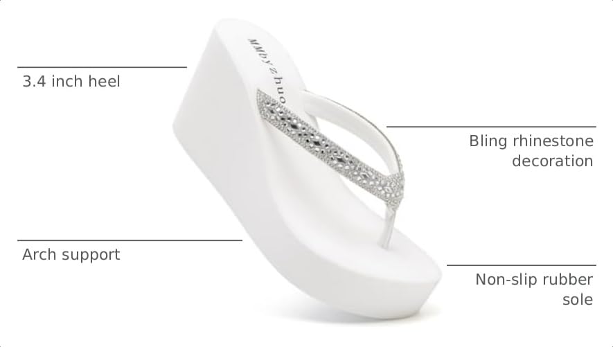 Image of Rhinestone Womens Wedge Sandals for Women Platform Flip Flops Chunky wedge flip flops Heels Sandals Women Wedding Shoes