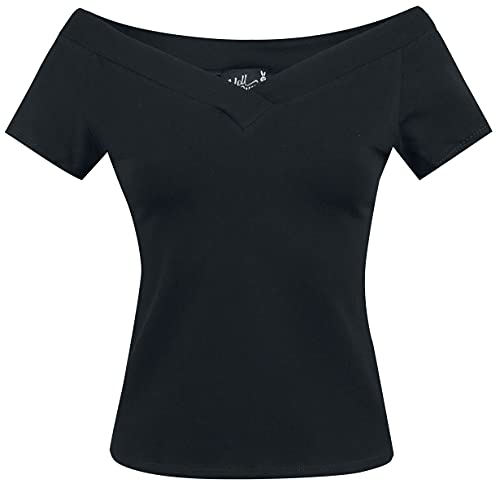 Hell Bunny Haut Alex Femme T-Shirt Manches Courtes Noir S 95% Coton, 5% Élasthanne Slim Fit