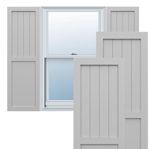 12"W x 43"H True Fit PVC Farmhouse/Flat Panel Combination Fixed Mount Shutters, Primed (Per Pair - Hardware Not Included)