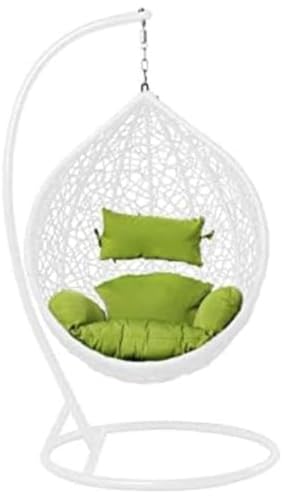 Image of Single Seater Swing Chair with Stand and Cushion Hammock Swing for Adult Outdoor Indoor Garden Living Room Balcony Hanging Chair (White Green)
