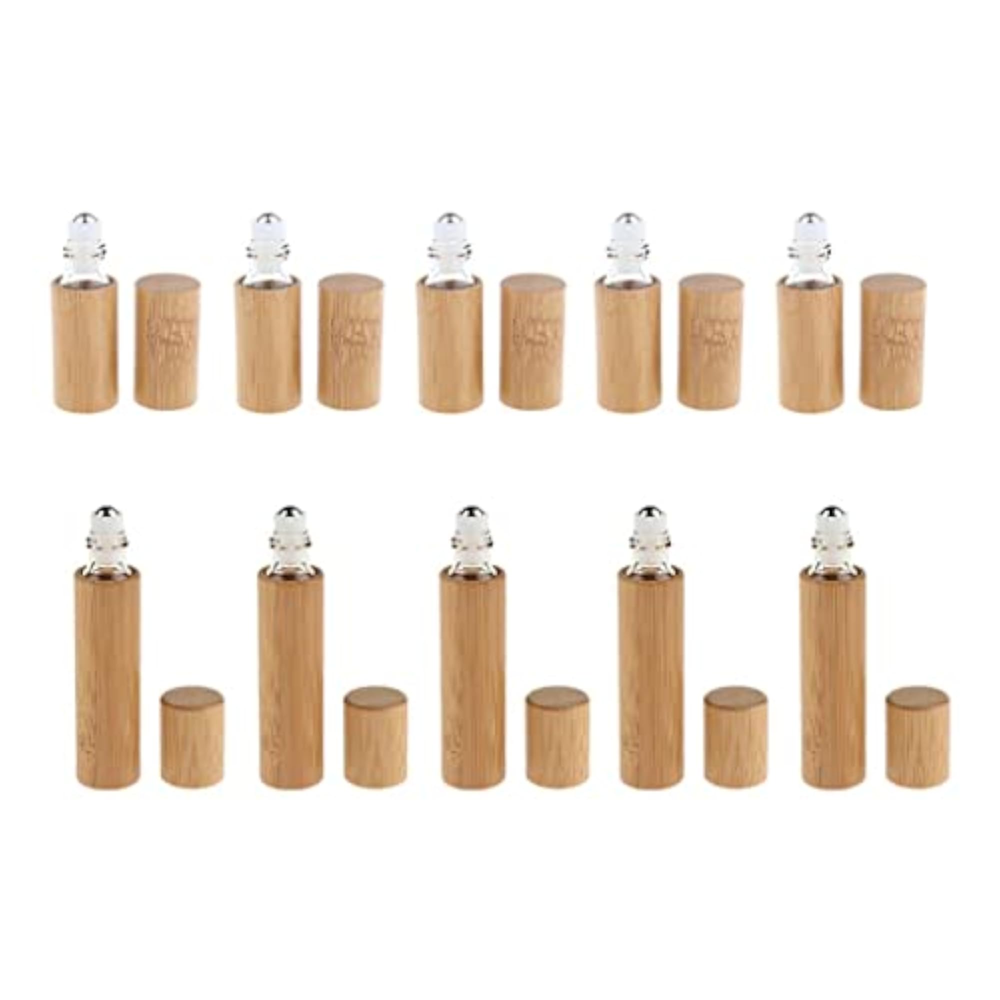 10Pcs Handmade Bamboo Refillable Essential Oil Roll-On Bottles