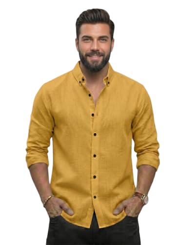 Image of NexaFlair Men's Regular Fit Solid Pattern Laffer Cotton Shirt with Long Sleeve Collared Neck Standard Length and Button Down Closure Type | Mens Casual Shirts | Man's Formal Shirts