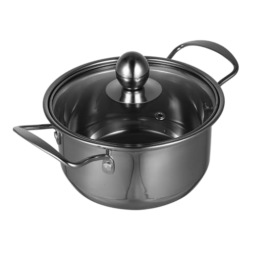 HIAKDOFT ステンレス製小火鍋 両手付きスープ鍋 蓋付き多機能調理鍋 一人用対応 ラーメン スープ料理に適した簡単洗浄可能キッチンアクセサ