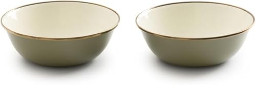 Vista 152 de Barebones Plato profundo esmaltado – Juego de 2 platos llanos – Juego de platos de acero inoxidable horneado acabado a mano – Juego de cocina