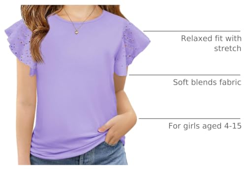 Image of Imily Bela Girls Ruffle Sleeve Shirts Crewneck Eyelet Tops 4-15 Years | Cute summer casual blouse, Soft breathable eyelet fabric with ruffle sleeves, Comfortable daily shirts for kids