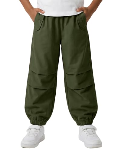 JiAmy Boys Cargo Trouser Elasticed Waist Baggy Casual Hip-hop Dance Parachute Trousers Jogging Outdoor Pants for Kids 13-14 Years, Green