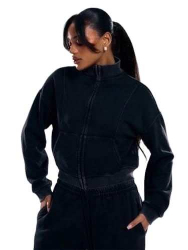 Women's Sweatshirt Loose Pullover Zip Through Sweatshirt Back Winter Cosy