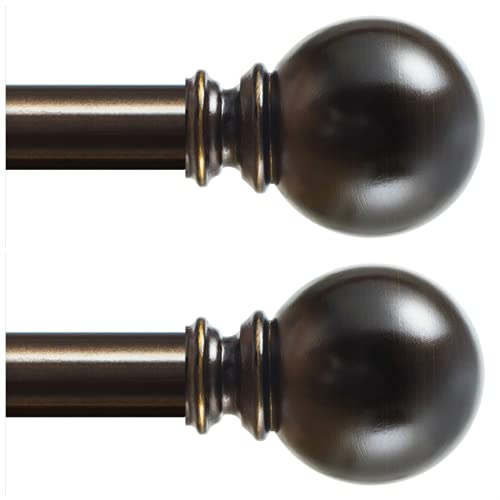 KAMANINA Curtain Rods 32 to 58 Inch with Decorative Round Finials, Bronze | 7/8 Inch Curtain Rod for Windows 28 to 48 Inch, Adjustable Single Drapery Rods, for Kitchen, Bedroom, Living Room,