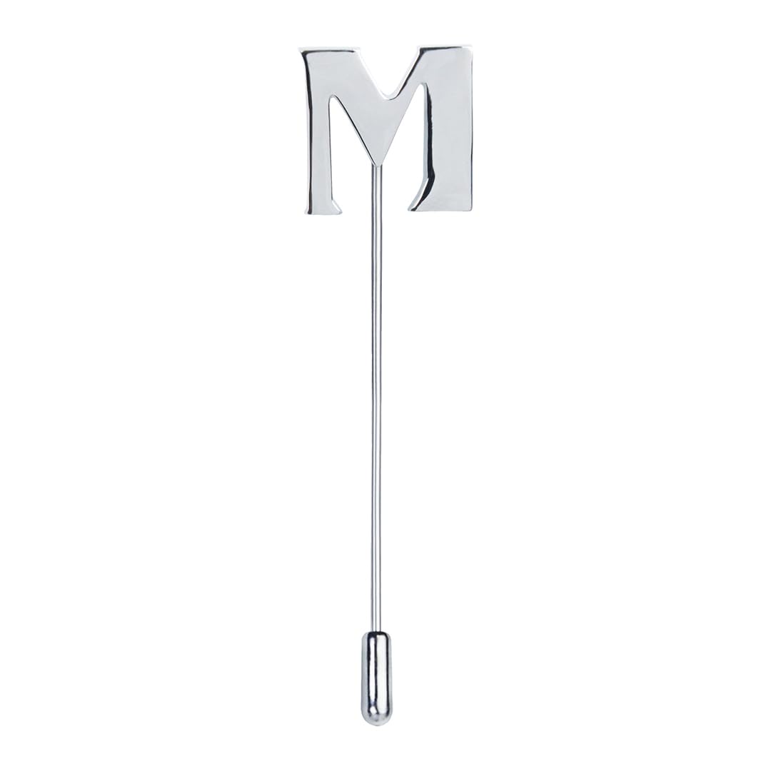 peluche Alphabet 'M' Silver Lapel Pin for Men-picture-22