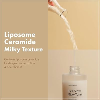 TOSOWOONG Rice Glow Milky Toner with 784,000ppm Korean Rice Water, Niacinamide, Ceramides, Panthenol, Glow, Glass Skin, Hydrating, Purifying, Fragrance-Free, Korean Skin Care, 250ml, 8.45 fl.oz.