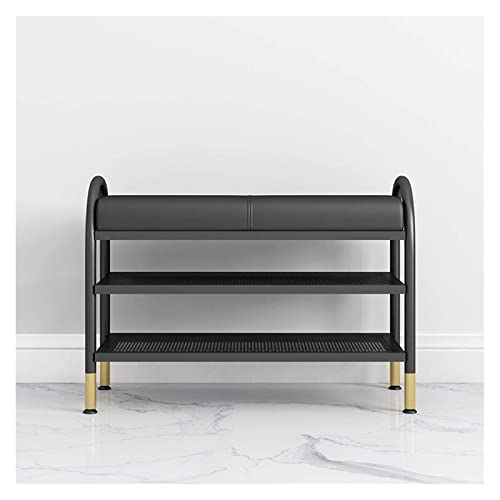 Banc de rangement à chaussures double couche et tabouret entrée métal - 3