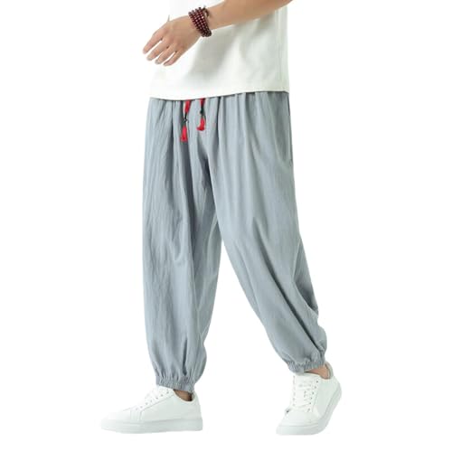 Pantalon jambes larges homme en coton lin pour éviter la chaleur avec style asiatique