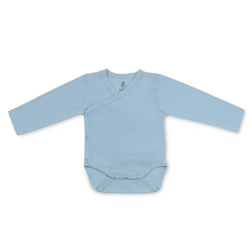 Ehrenkind® Baby-Body Wolle Seide Body | 70% Schurwolle - 30% Seide Body Baby Langarm | Wickelbody 50/56 Hellblau