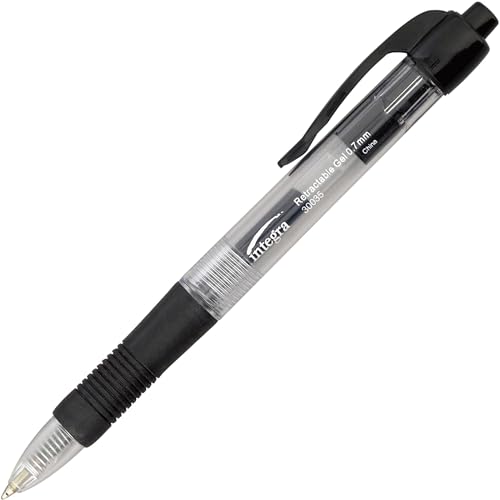 Integra Gel Pen, Retractable, Comfort Grip, 0.7mm Point, Black (Pack of 12)