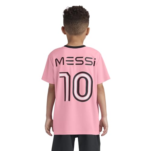 Image of Messi Boys' Lifestyle Short Sleeve Top, Loose-fit V-Neck Shirt with Logo, Comfortable