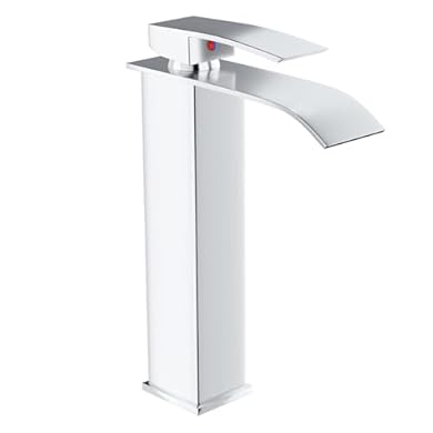 Foto di VOLTIX Rubinetto per Bagno a Cascata - Miscelatore Monocomando per Lavabo con Risparmio Idrico - Regolabile per Acqua Calda e Fredda - Rubinetto Lavabo Moderno Design Elegante per Bagno (Cromato/Alto)