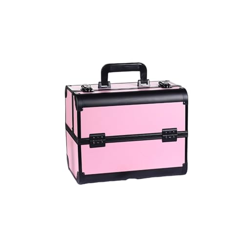 simerlook メイクボックス コスメボックス 化粧品収納ボックス 大容量 持ち運び便利 コスメ道具 小物入れ 鍵付き 4つトレイ 化粧品ケース おしゃれ 多機能 入れ墨 美容師 宝石箱 整理簡単 自宅用 旅行用 (B,ピンクと黒)