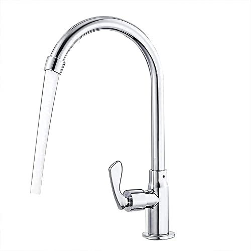 Agua fría solo grifo de cocina 360 ° grifo de mango monocatorio giratorio, grifo de cocina de arco alto, batidora de fregadero de acero inoxidable cromado