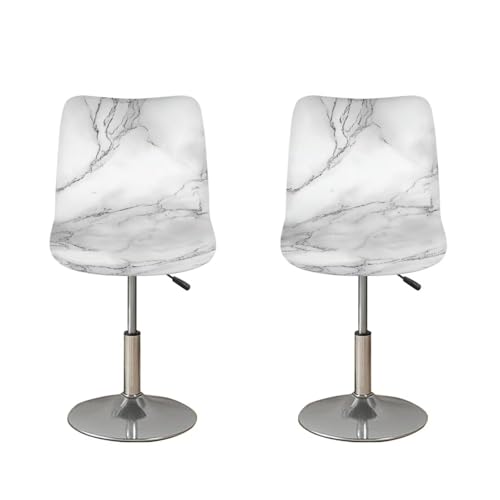 Image of Bar Stool Covers with Backs Height Mid Low Back Chair Protector White Marble Stain Resistant Bar Stool Chair Covers Counter Height Chair Covers Set of 2