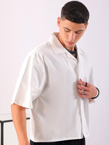 Image of The Indian Garage Co Men Boxy Fit Graphic Print Half Sleeves Cuban Collar Street Wear Cropped Shirt