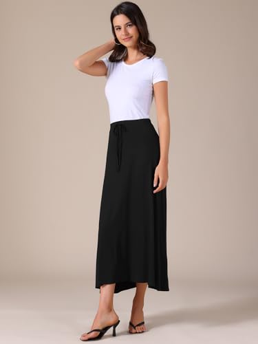Allegra K Women's Casual Long Skirts Elastic Waist Drawstring Stretchy A-Line Flare Flowy Maxi Skirt2
