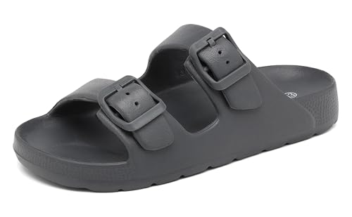 Image of INMINPIN Boys Girls Double Buckle Slide Sandals Comfort Beach Pool Shower Slippers Adjustable Indoor Outdoor Little Kid /Big Kid
