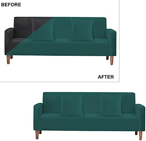 Trimming Shop Velvet Stretch Sofa Covers, Stretchy Stylish Couch Slipcovers with 2 Pillow Covers, Universal Settee Protectors for Living Room, Fitted Non-Slip Thick Covers, Turquoise, 3 Seater