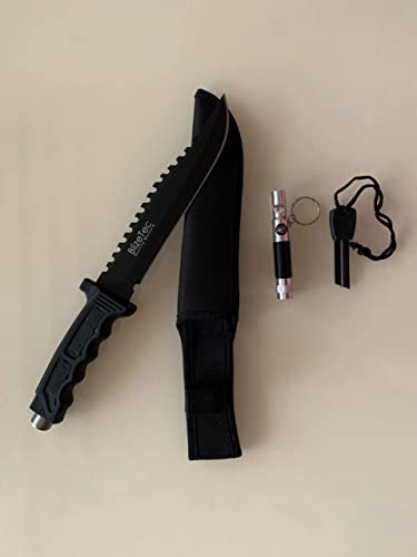 Blizetec Survival Fixed Blade Knife: 3-In-1 Full Tang Hunting Knife With Magnesium Fire Starter, Led Flashlight & Belt Pouch #TOP2