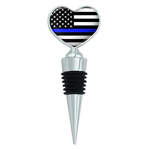 Thin Blue Line American Flag Heart Love Wine Bottle Stopper