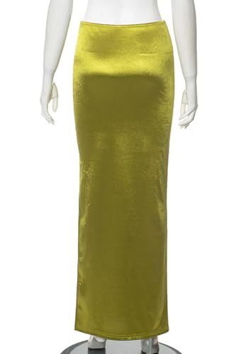 Molisry Women's Satin Silk Skirt Dressy High Waisted Side Slit Elegant A-Line Long Maxi Pencil Skirt Wedding4