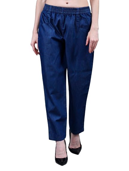 Codaisy Women's Blue Solid Mid Rise Clean Look Regular Length Denim Trouser Pants with Pocket-image-23