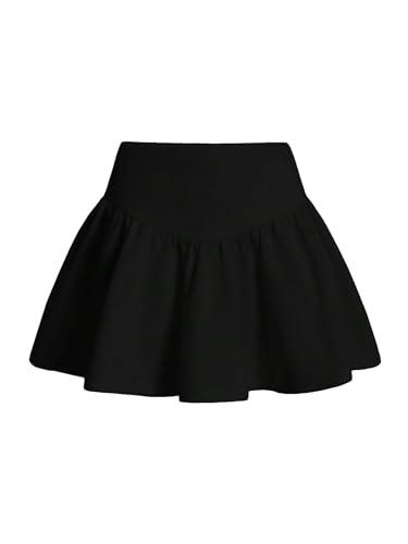 MakeMeChic Women's Ruffle Hem A Line Mini Skirt Elastic Waistband Y2K Short Skirts Black X-Large